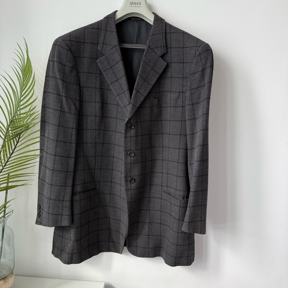 Armani Collezioni Gray Sport Coat Blazer Windowpane Check vintage